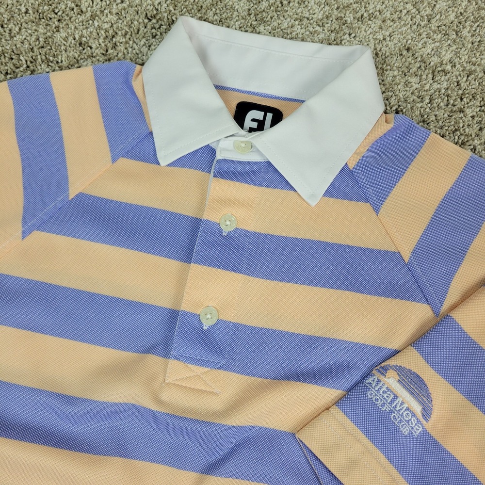 FootJoy Mens Medium Blue Orange Striped Performance Stretch Golf Polo SS